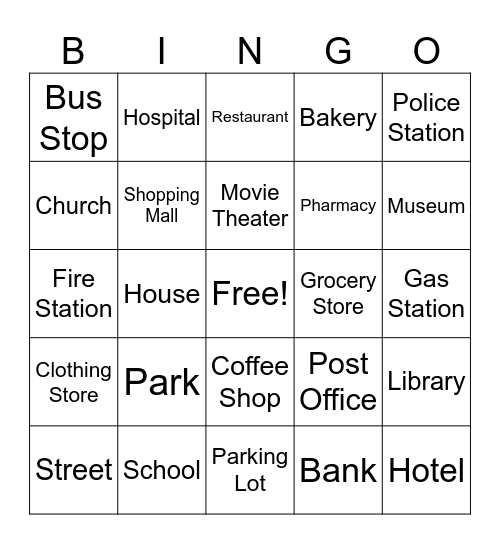 Around Town Bingo Card