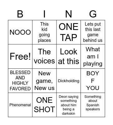 Warzone Bingo Card