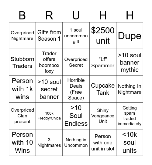 fntd trading plaza bingo Card