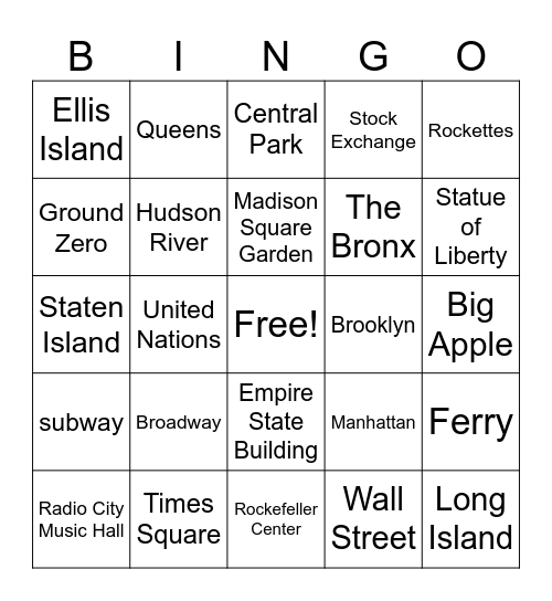 The City That Never Sleeps! Bingo Card