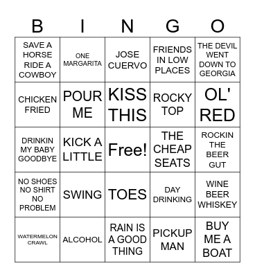 COUNTRY HITS Bingo Card