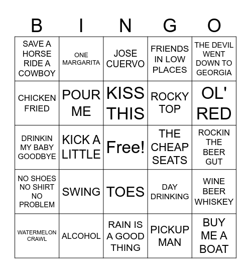 COUNTRY HITS Bingo Card
