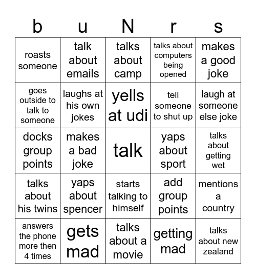 mr burns bingo Card