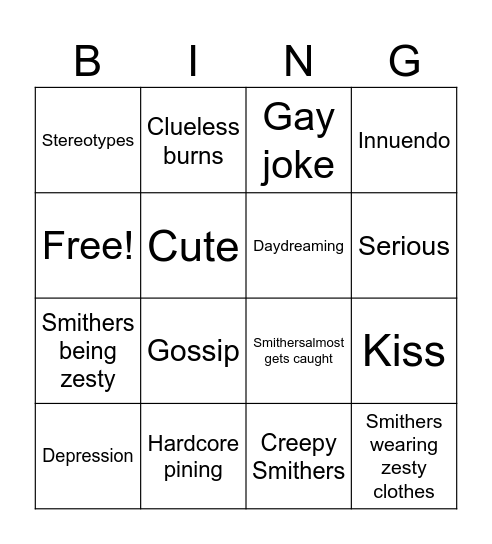 Smithers Bingo Card