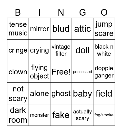 Scary Bingo Card
