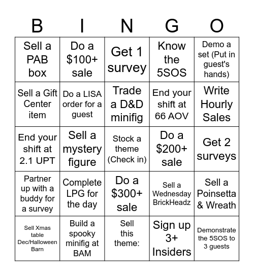 October Bingo Card