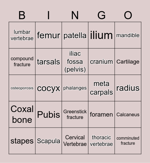 Bone Bingo Card