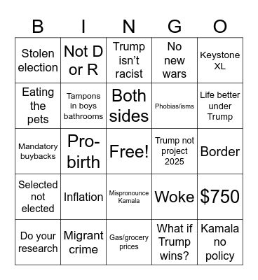 MAGA TALKING POINTS Bingo Card