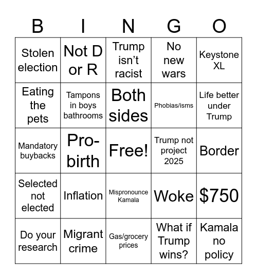 MAGA TALKING POINTS Bingo Card