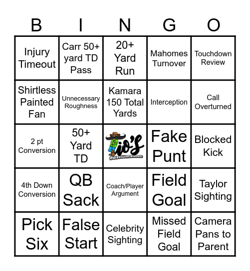 Tio's MNF Trivia Bingo Card