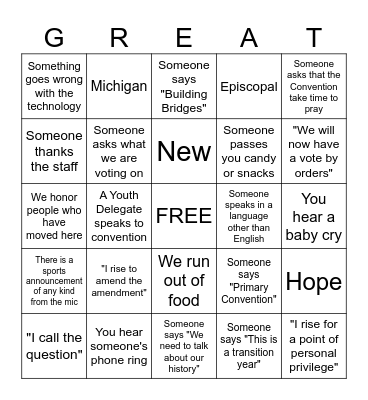 EDGL Primary Convention Bingo Card