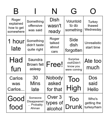 Thanksgiving 2024 Bingo Card