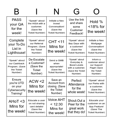 Neo x Bay Days Bingo Game! Bingo Card