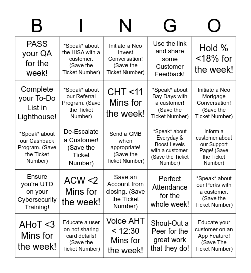 Neo x Bay Days Bingo Game! Bingo Card