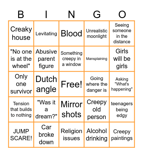 Horror movies Bingo Card