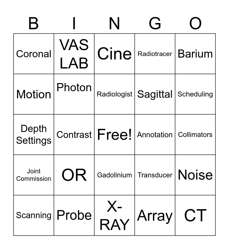 Rad Tech Week Bingo Card