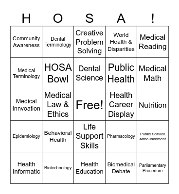 Competitive Events Bingo Card