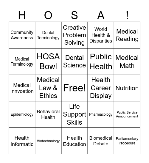 Competitive Events Bingo Card