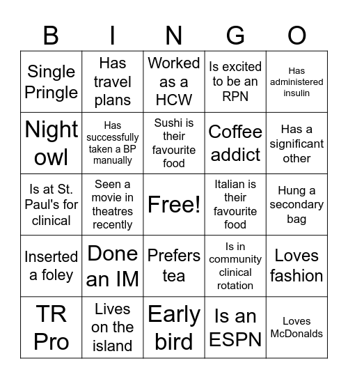 PNUR Class of '25 Bingo Card