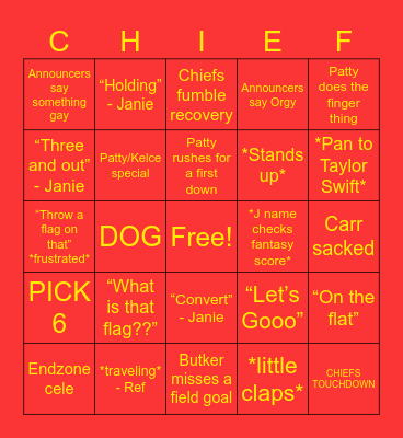 Chiefs v Saints Bingo Card