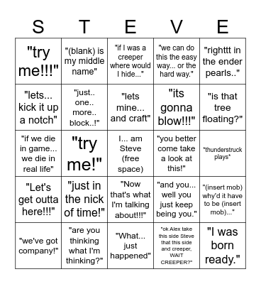 Minecraft movie bingo Card