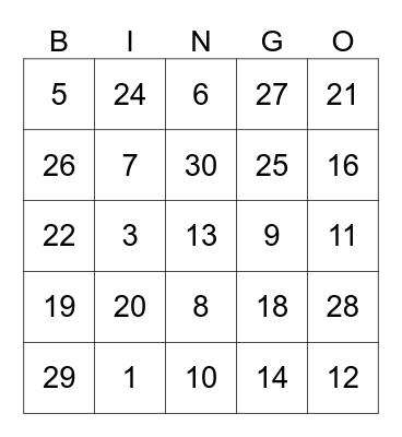 Les numeros Bingo Card