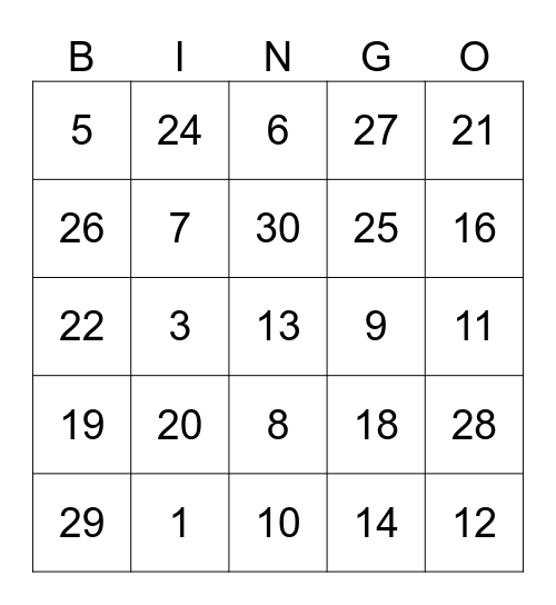 Les numeros Bingo Card