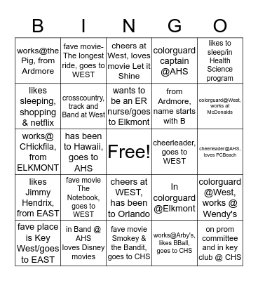 1st period People Bingo Card