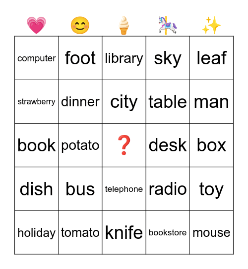 noun Bingo Card