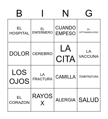 Medical Loteria Bingo Card