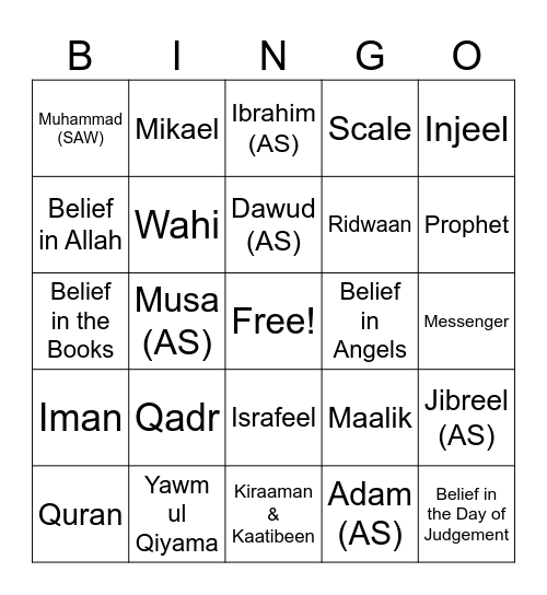 Pillars of Iman Bingo Card