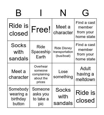 Disney Bingo Card