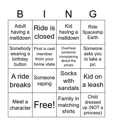 Disney Bingo Card