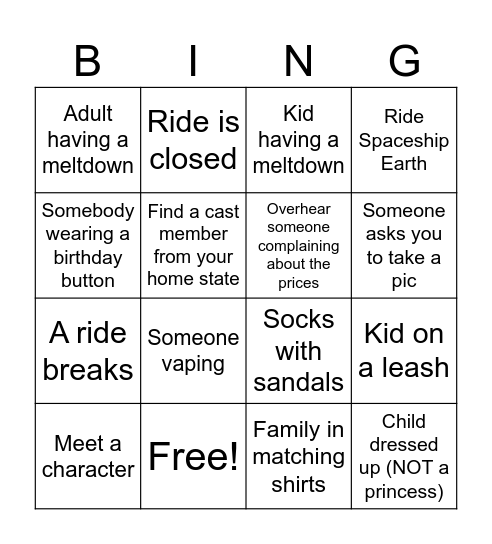 Disney Bingo Card