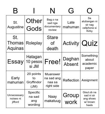 ReEd Bingo Card