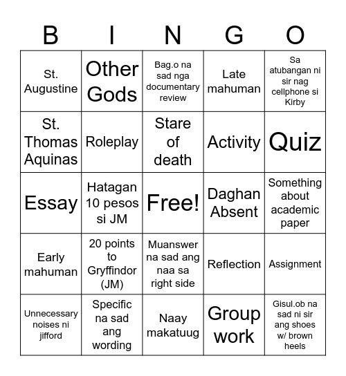 ReEd Bingo Card