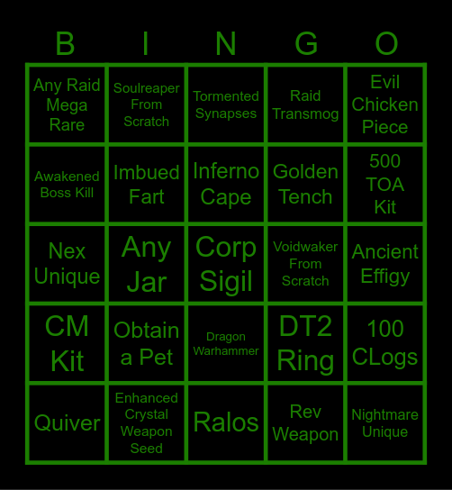 50 Points Bingo Card