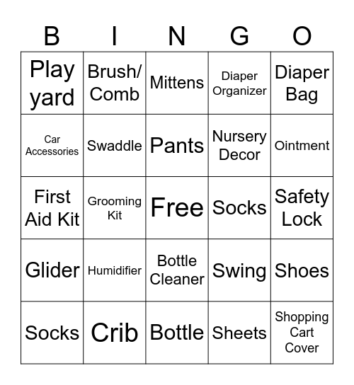 Baby Shower Bingo Card