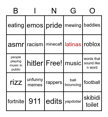 Youtube Shorts Bingo Card