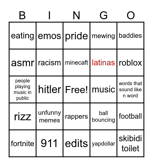 Youtube Shorts Bingo Card