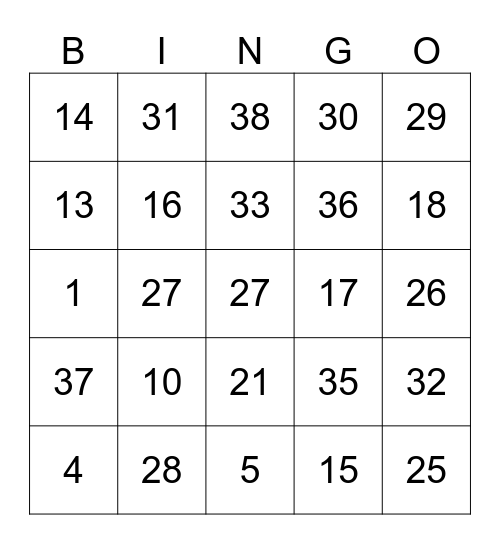 NUMEROS DEL 1 AL 40 Bingo Card