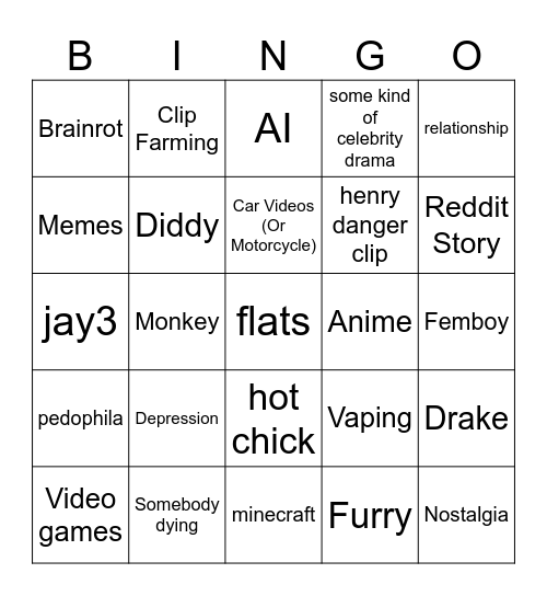 Instagram Bingo Card