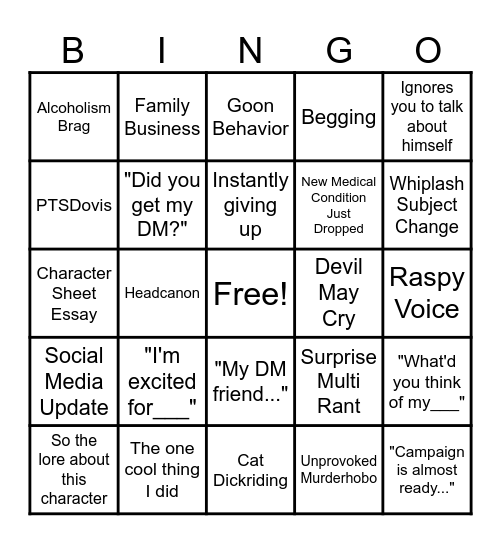 Sidetrack TTRPG Bingo Card