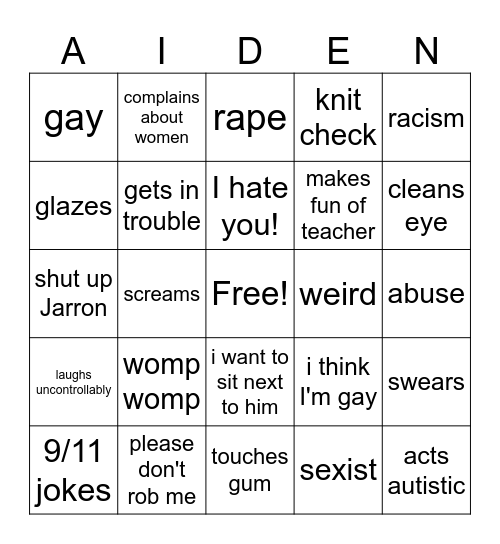 Aiden Bingo Card