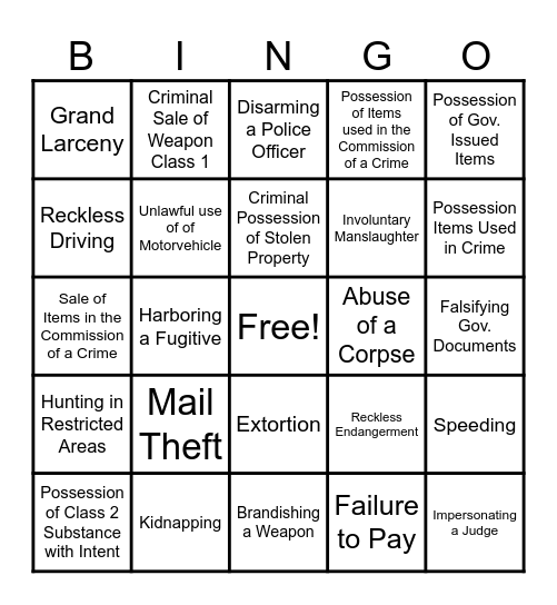 Law Bingo Card