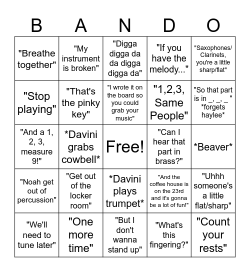 Band Bingo Card