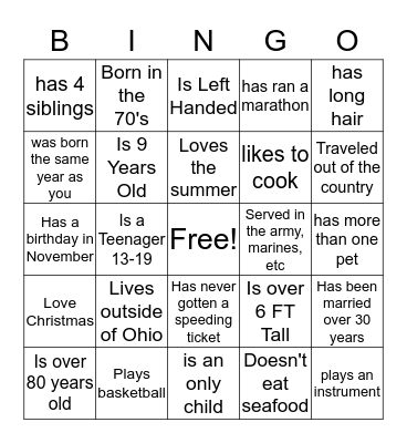 Find Someone Who..... Bingo Card