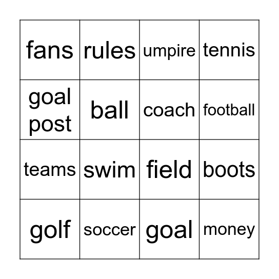 sport Bingo Card