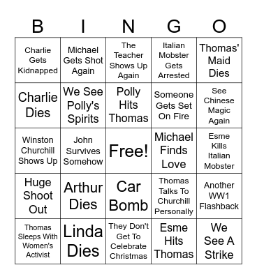 Peaky Blinders Season 4 Bingo Card