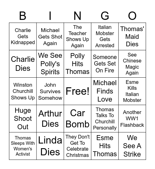 Peaky Blinders Season 4 Bingo Card